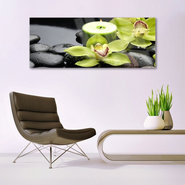 Tablou pe sticla Pietre florale flori verde negru