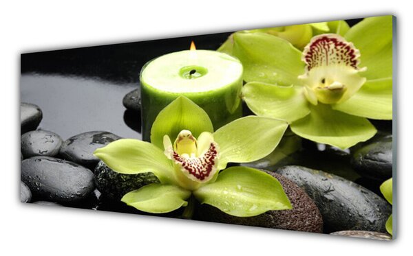 Tablou pe sticla Pietre florale flori verde negru