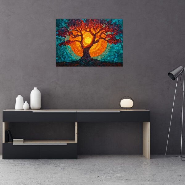 Tablou - Arborele vieții și soarele în mozaic (70x50 cm)