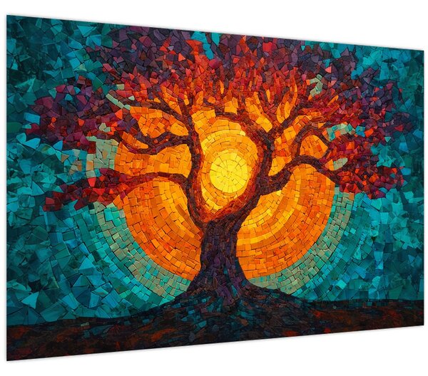 Tablou - Arborele vieții și soarele în mozaic (90x60 cm)