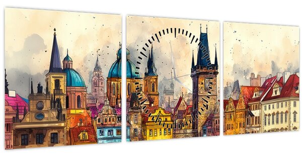 Tablou - Toamna în orașul pictat (cu ceas) (90x30 cm)