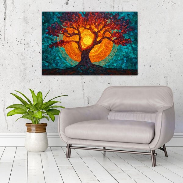 Tablou - Arborele vieții și soarele în mozaic (90x60 cm)