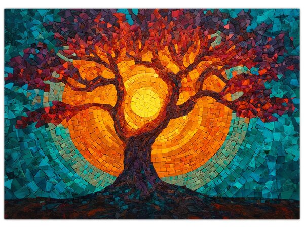 Tablou - Arborele vieții și soarele în mozaic (70x50 cm)