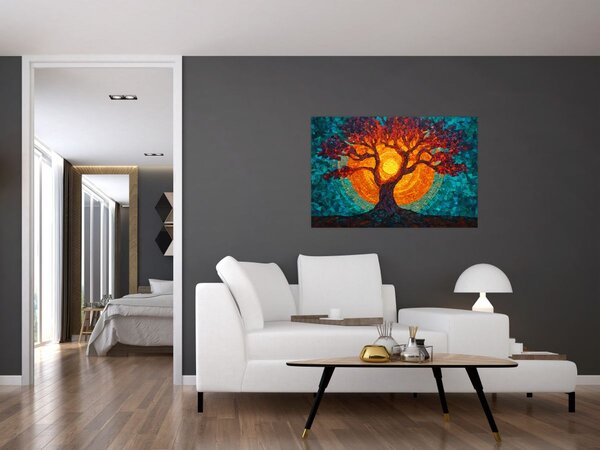 Tablou - Arborele vieții și soarele în mozaic (90x60 cm)