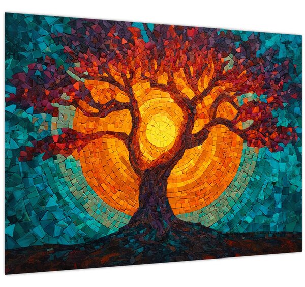 Tablou - Arborele vieții și soarele în mozaic (70x50 cm)