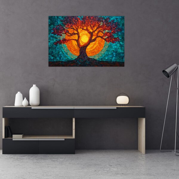 Tablou - Arborele vieții și soarele în mozaic (90x60 cm)