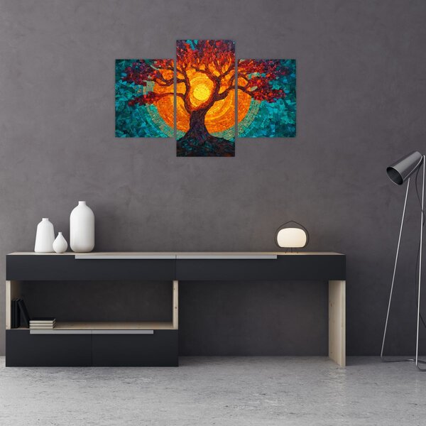 Tablou - Arborele vieții și soarele în mozaic (90x60 cm)