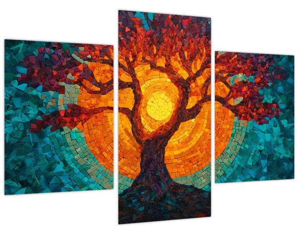 Tablou - Arborele vieții și soarele în mozaic (90x60 cm)