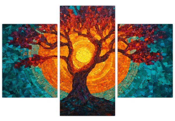Tablou - Arborele vieții și soarele în mozaic (90x60 cm)