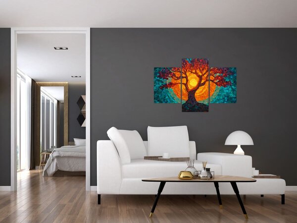 Tablou - Arborele vieții și soarele în mozaic (90x60 cm)