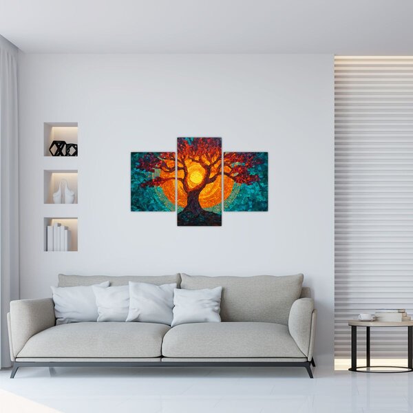 Tablou - Arborele vieții și soarele în mozaic (90x60 cm)