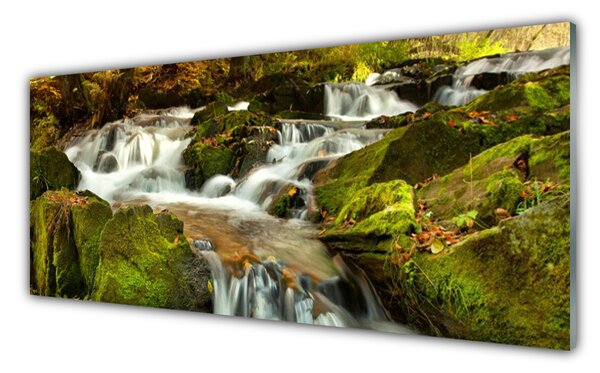 Tablou pe sticla Cascada Rocks Natura Alb Verde