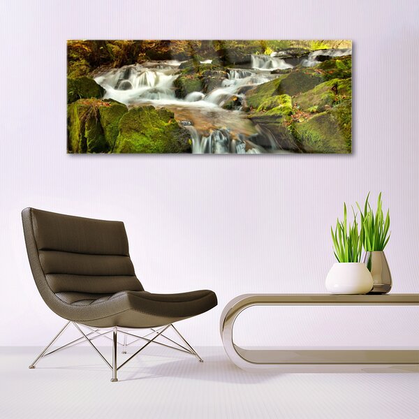 Tablou pe sticla Cascada Rocks Natura Alb Verde