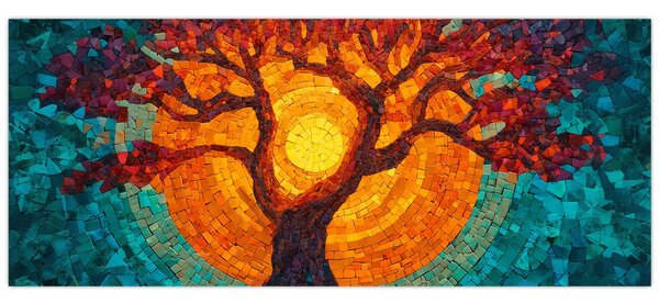 Tablou - Arborele vieții și soarele în mozaic (120x50 cm)