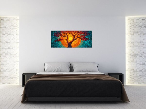 Tablou - Arborele vieții și soarele în mozaic (120x50 cm)