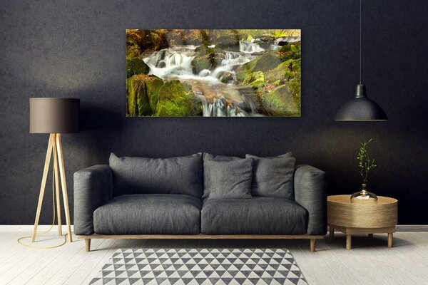 Tablou pe sticla Cascada Rocks Natura Alb Verde