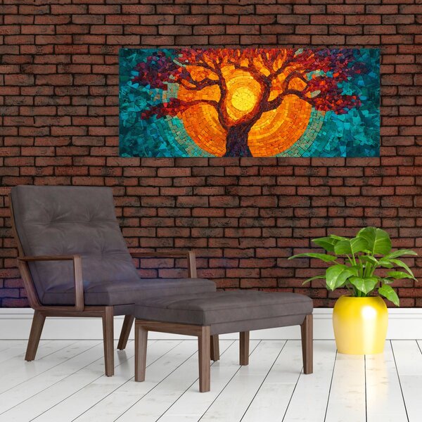 Tablou - Arborele vieții și soarele în mozaic (120x50 cm)