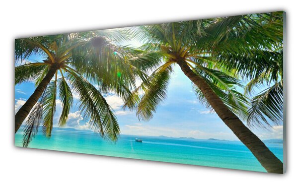 Panou sticla bucatarie Palm Sea peisaj copac Maro Verde Albastru