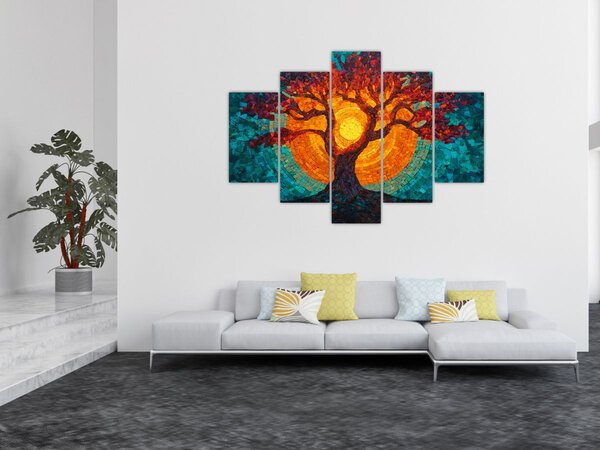 Tablou - Arborele vieții și soarele în mozaic (150x105 cm)