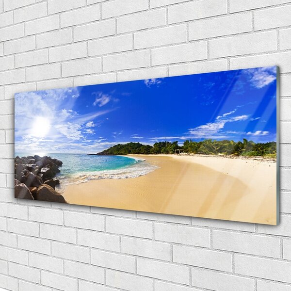 Tablou pe sticla Sun Sea Beach Peisaj Galben Albastru Maro
