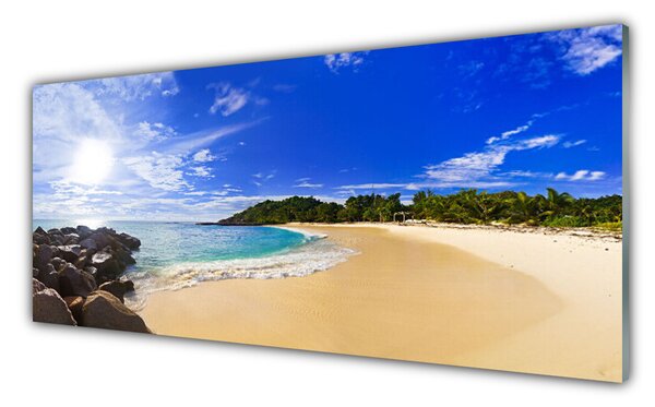 Tablou pe sticla Sun Sea Beach Peisaj Galben Albastru Maro