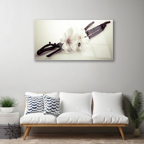 Tablou pe sticla Flori Floral alb
