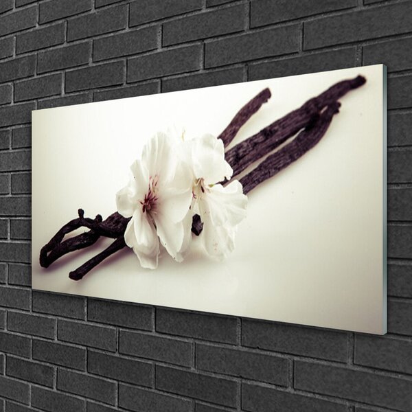 Tablou pe sticla Flori Floral alb