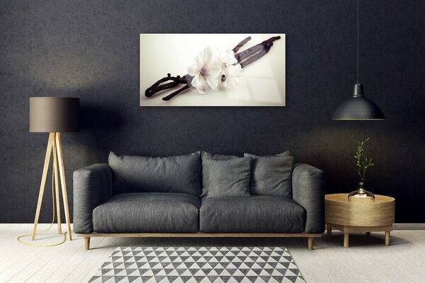 Tablou pe sticla Flori Floral alb