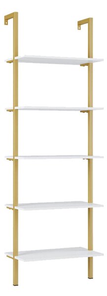 Raft de perete Harris, cu schelet metalic auriu, alb, 60x22x200 cm