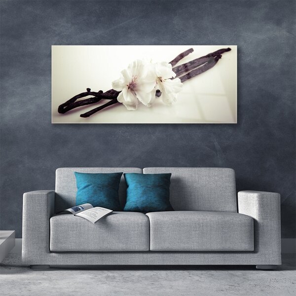 Tablou pe sticla Flori Floral alb