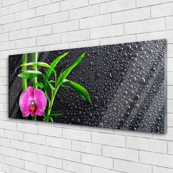 Tablou pe sticla Bamboo Tube florale flori roz verde
