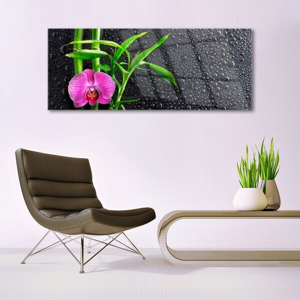 Tablou pe sticla Bamboo Tube florale flori roz verde