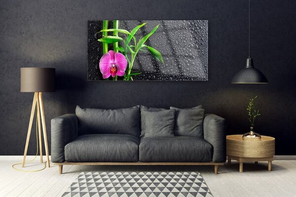 Tablou pe sticla Bamboo Tube florale flori roz verde
