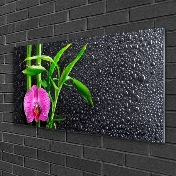 Tablou pe sticla Bamboo Tube florale flori roz verde
