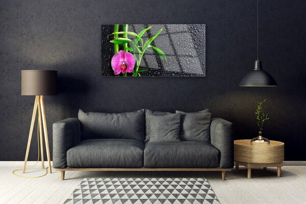 Tablou pe sticla Bamboo Tube florale flori roz verde