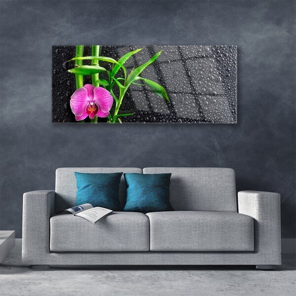 Tablou pe sticla Bamboo Tube florale flori roz verde