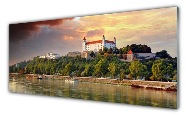 Tablou pe sticla City Lake Peisaj Alb Brun Verde