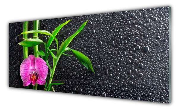 Tablou pe sticla Bamboo Tube florale flori roz verde