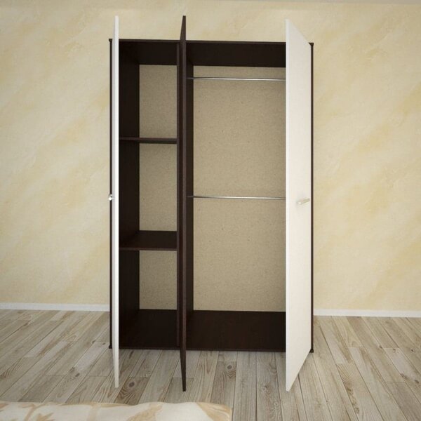 Set Mobila De Dormitor Hera Wenge Alb, pat 160x200cm, dulap cu oglinda 124x187cm, noptiere , saltea inclusa