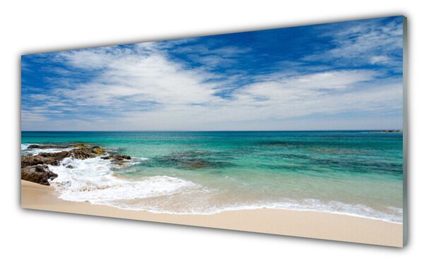 Panou sticla bucatarie Sea Beach Peisaj Alb Albastru