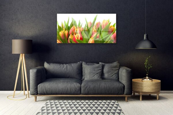 Tablou pe sticla Lalele floral galben portocaliu