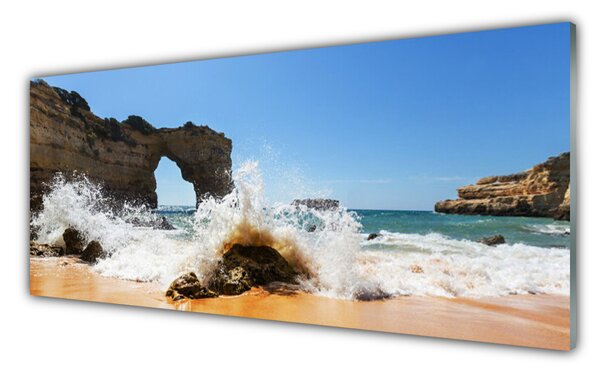 Tablou pe sticla Sea Beach Peisaj Brun Alb Galben