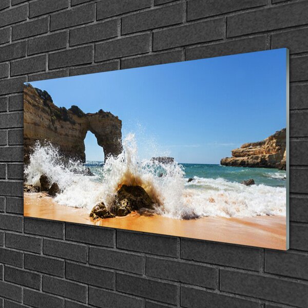 Tablou pe sticla Sea Beach Peisaj Brun Alb Galben