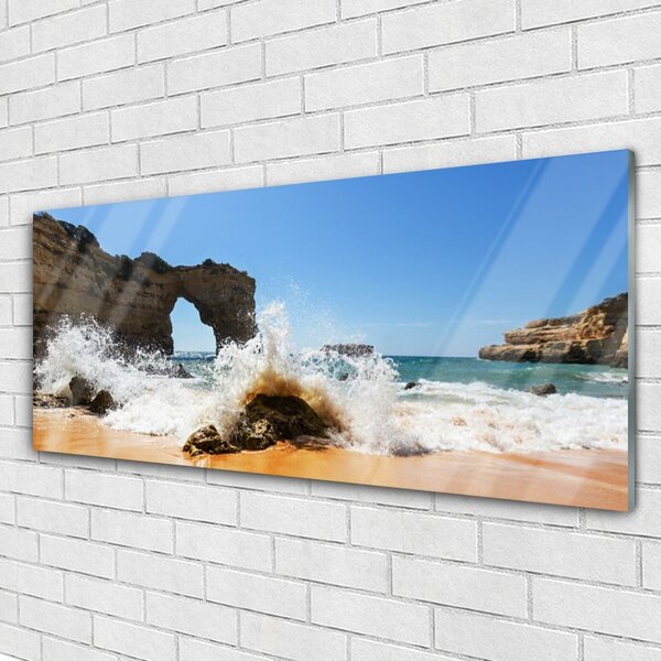 Tablou pe sticla Sea Beach Peisaj Brun Alb Galben