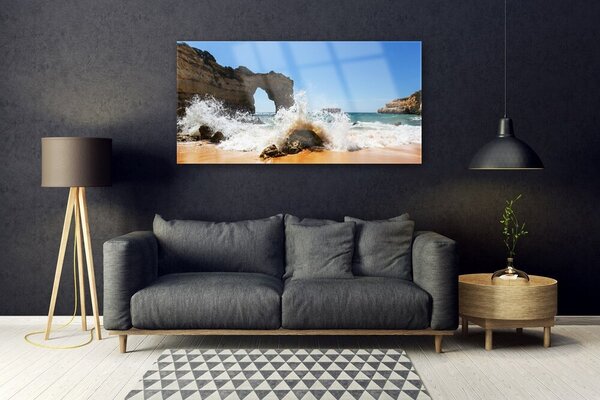 Tablou pe sticla Sea Beach Peisaj Brun Alb Galben