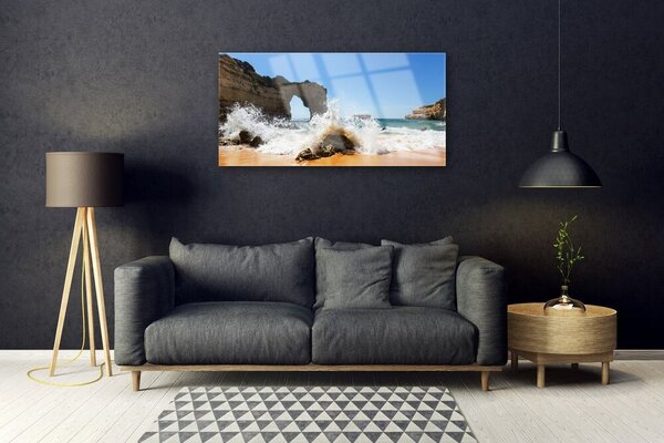 Tablou pe sticla Sea Beach Peisaj Brun Alb Galben