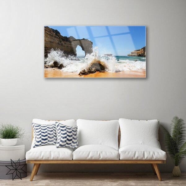Tablou pe sticla Sea Beach Peisaj Brun Alb Galben
