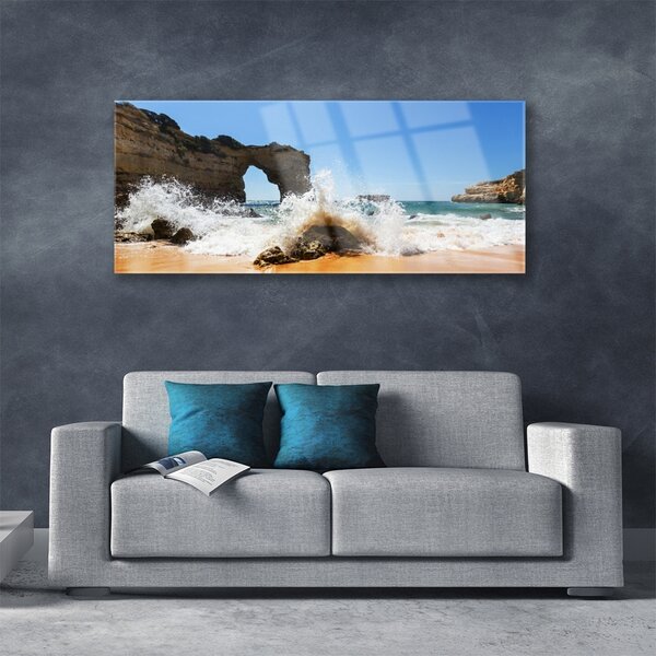 Tablou pe sticla Sea Beach Peisaj Brun Alb Galben