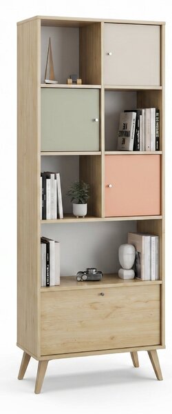 Biblioteca Adore Tiffany, 4 usi si 4 rafturi, Multicolor, 67x181x30 cm