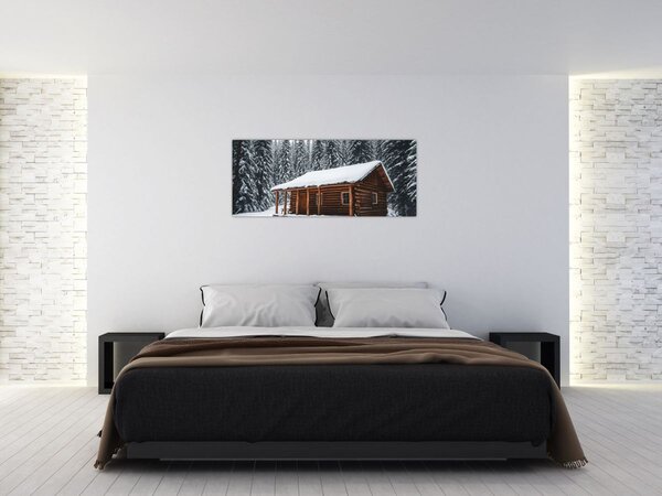 Tablou - Cabană acoperită de zăpadă (120x50 cm)